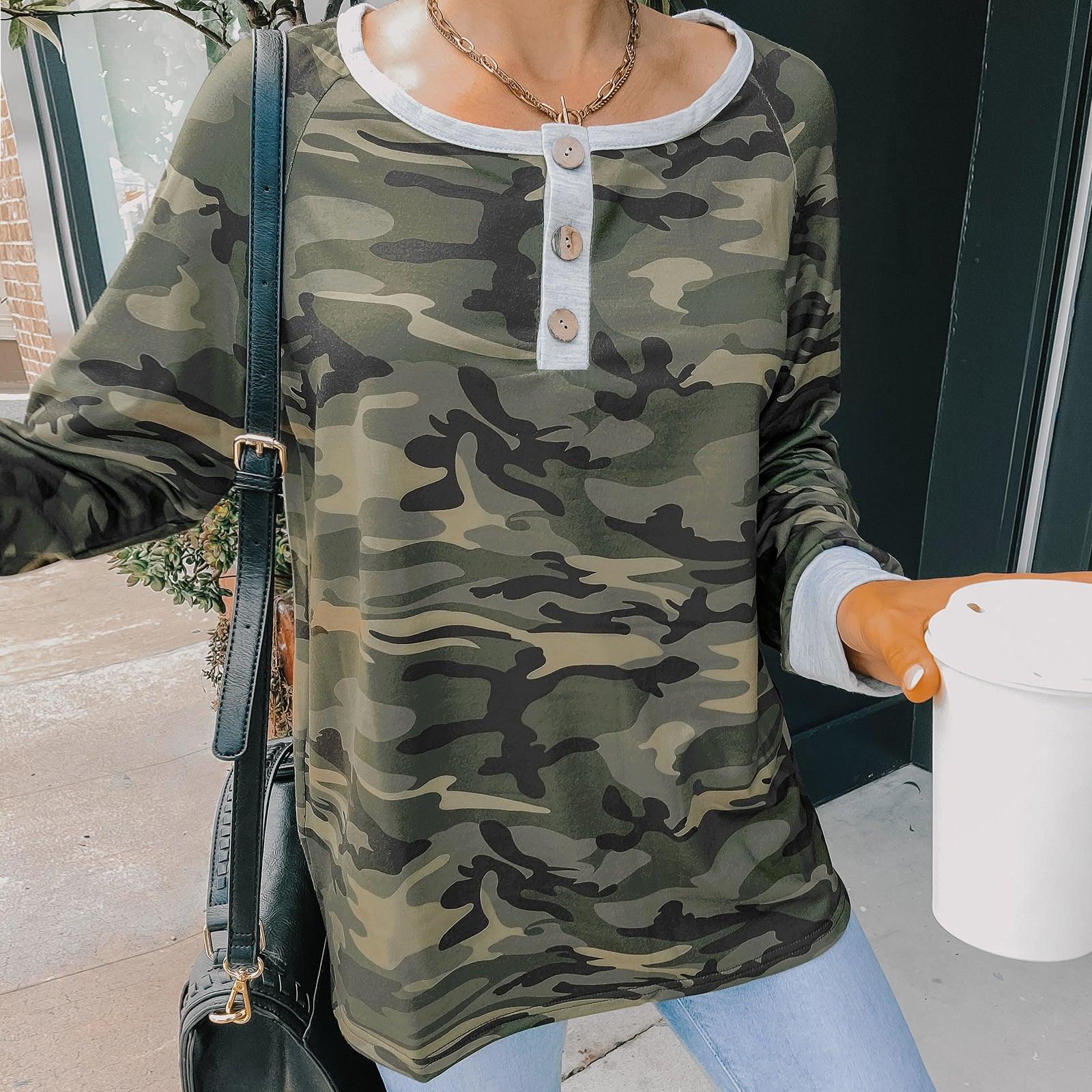 Women's camouflage long-sleeved T-shirt women - melvincucci