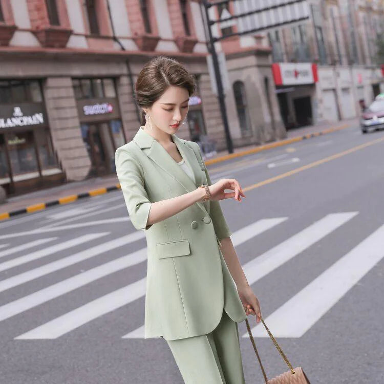 Women's Mid-length Three-quarter Sleeve Blazer Suit - melvincucci