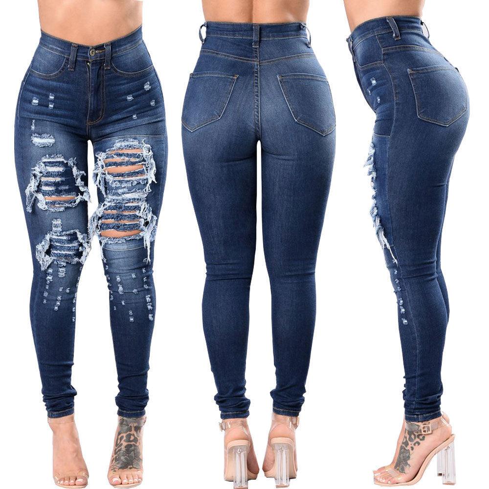 Women's Ripped Denim Washed Denim Pants - melvincucci
