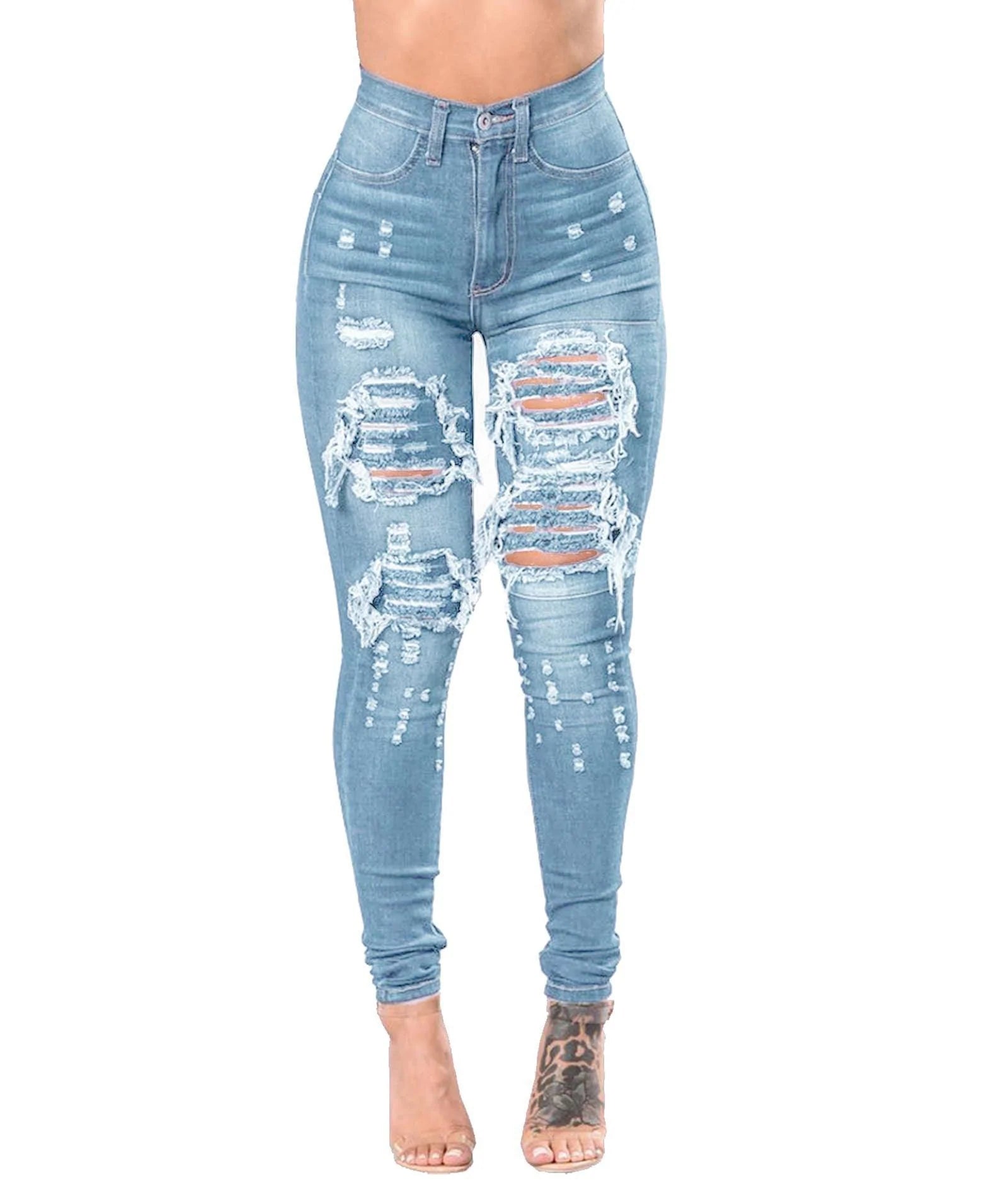 Women's Ripped Denim Washed Denim Pants - melvincucci