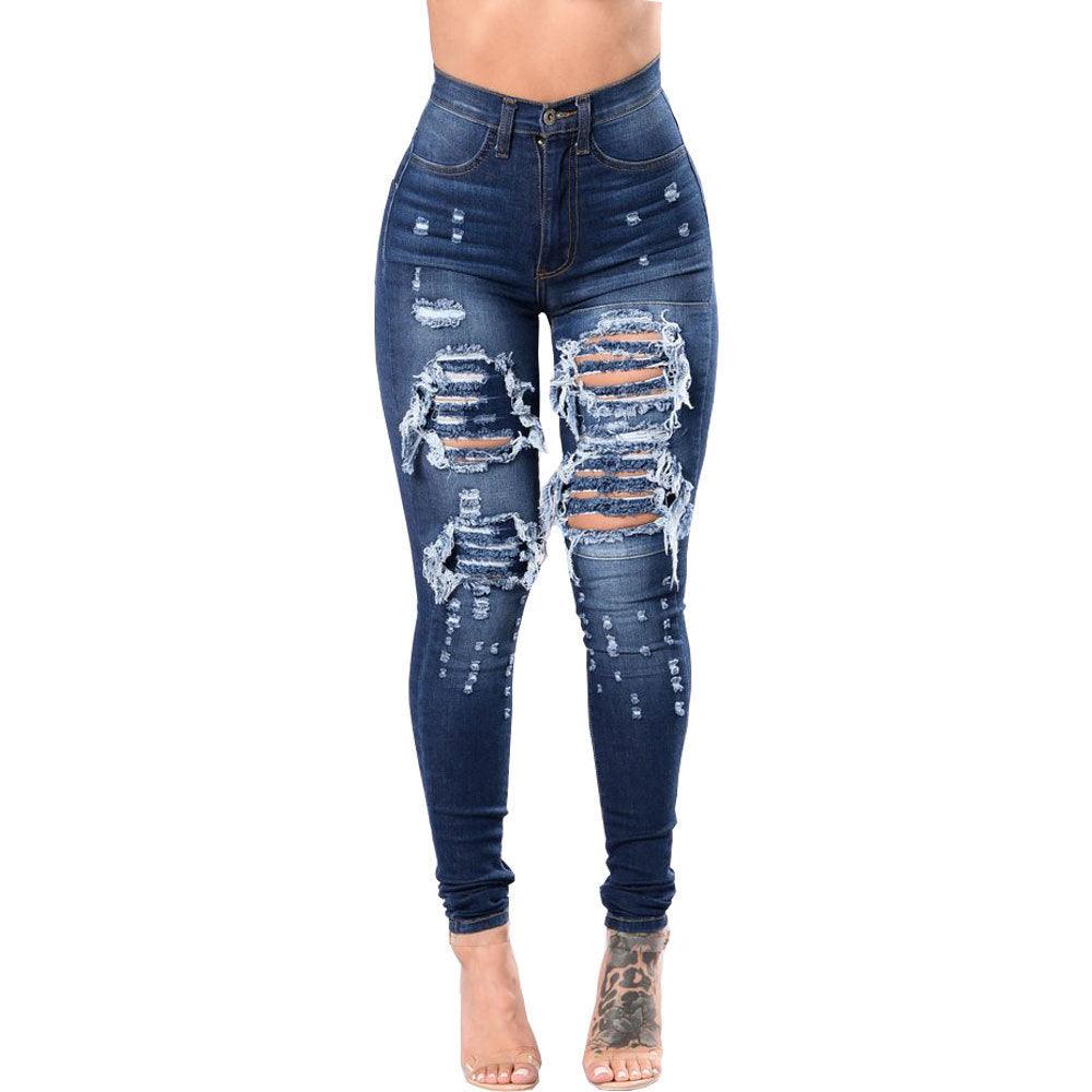 Women's Ripped Denim Washed Denim Pants - melvincucci