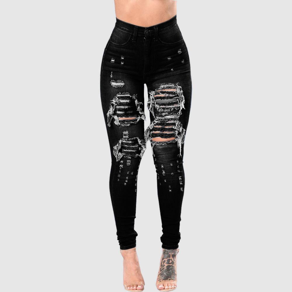 Women's Ripped Denim Washed Denim Pants - melvincucci
