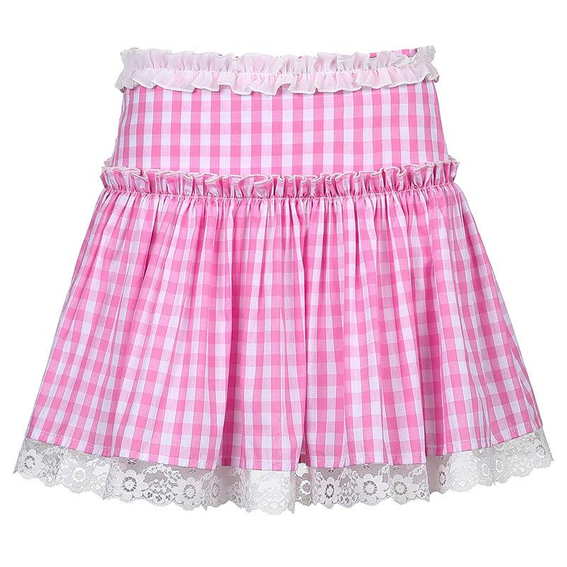 Women S Sexy High Waist Plaid Lace Pleated Skirt Skirt - melvincucci