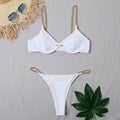 Women's Sexy Split Chain Solid Color Halter Strap Bikini Swimsuit Two Piece Swimwear Beachwear - melvincucci