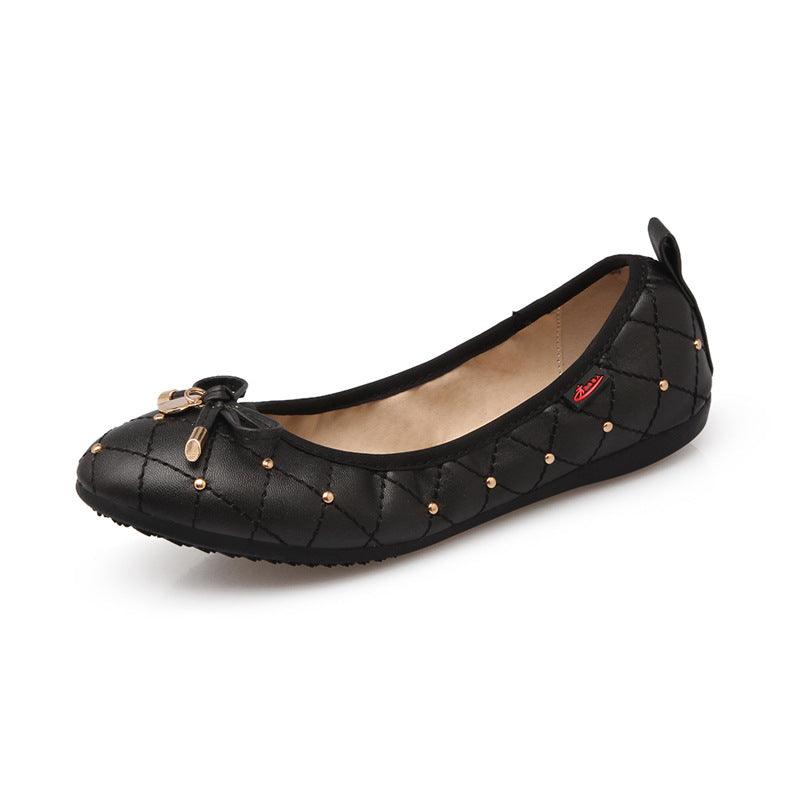 Women's Shoe With Egg Roll, Round Toe, Flat, Single, Light Bow - melvincucci