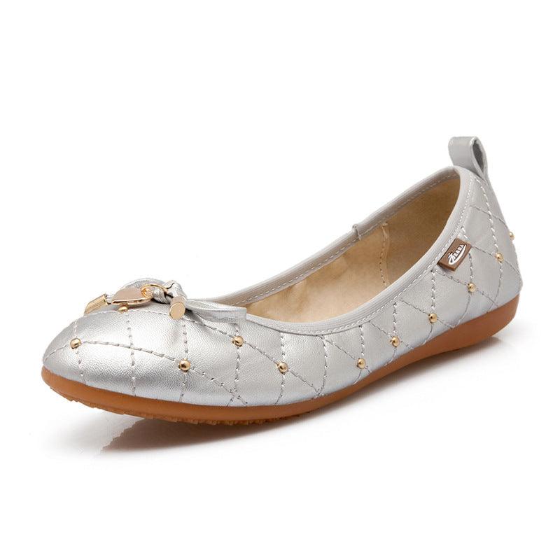 Women's Shoe With Egg Roll, Round Toe, Flat, Single, Light Bow - melvincucci