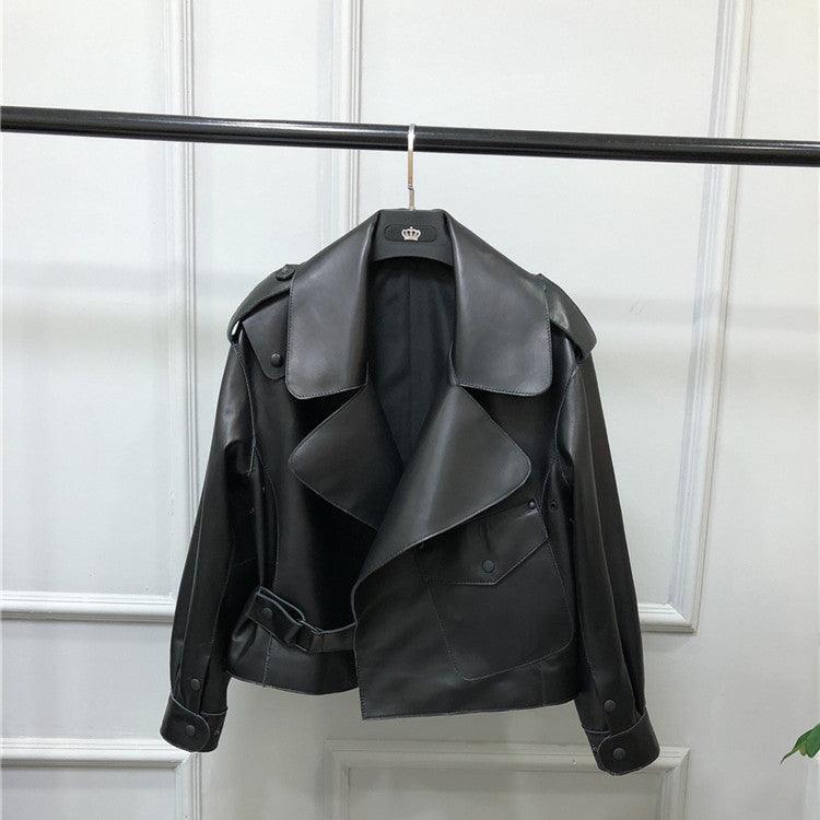 Women's Short Loose Small Leather Jacket - melvincucci