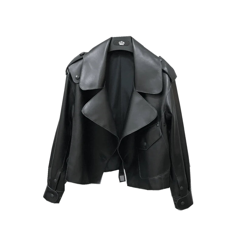 Women's Short Loose Small Leather Jacket - melvincucci