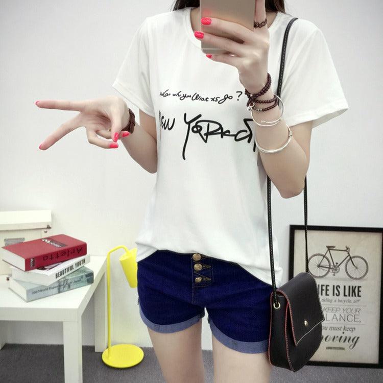 Women's t-shirt printing letters short-sleeved t-shirt women - melvincucci