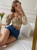Women Small Floral Shirt Women Retro Square Collar Blouse One Word Collar Shirt Women - melvincucci