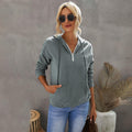 Women Solid Color Hooded Long Sleeve Sweatshirt - melvincucci