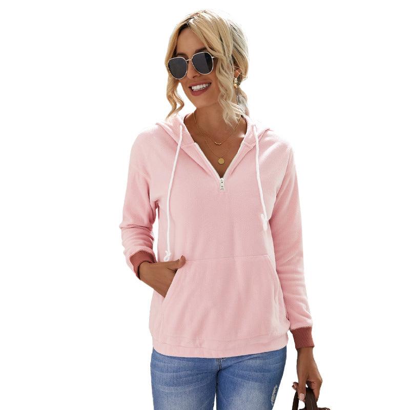 Women Solid Color Hooded Long Sleeve Sweatshirt - melvincucci