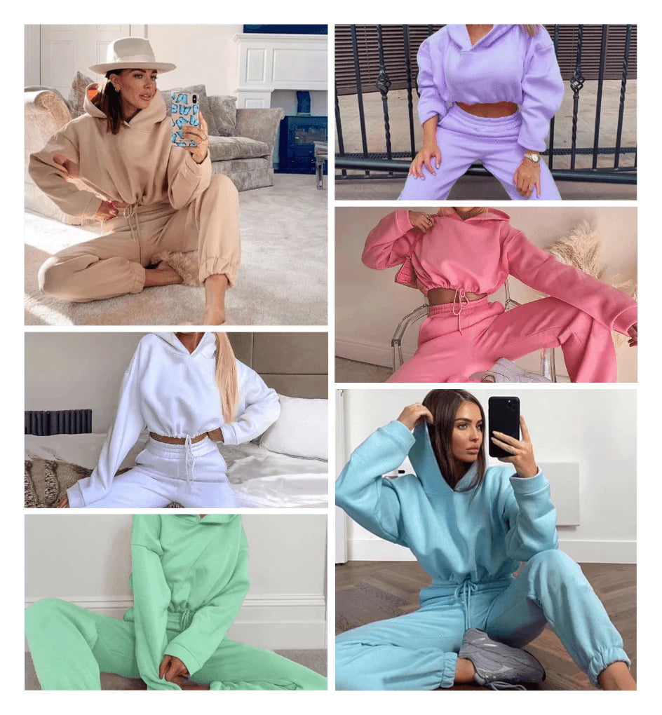 Women Solidcolour Casual Sports 2 Pieces Set Sweatshirt - melvincucci