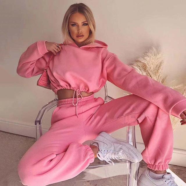 Women Solidcolour Casual Sports 2 Pieces Set Sweatshirt - melvincucci