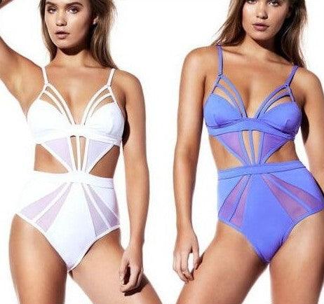 Women Summer Swimsuits Sexy Sleeveless One Piece Swimsuit Hollow Out Monokini Push Up Sheer Bikini Swimwear Beachwear S-XL - melvincucci