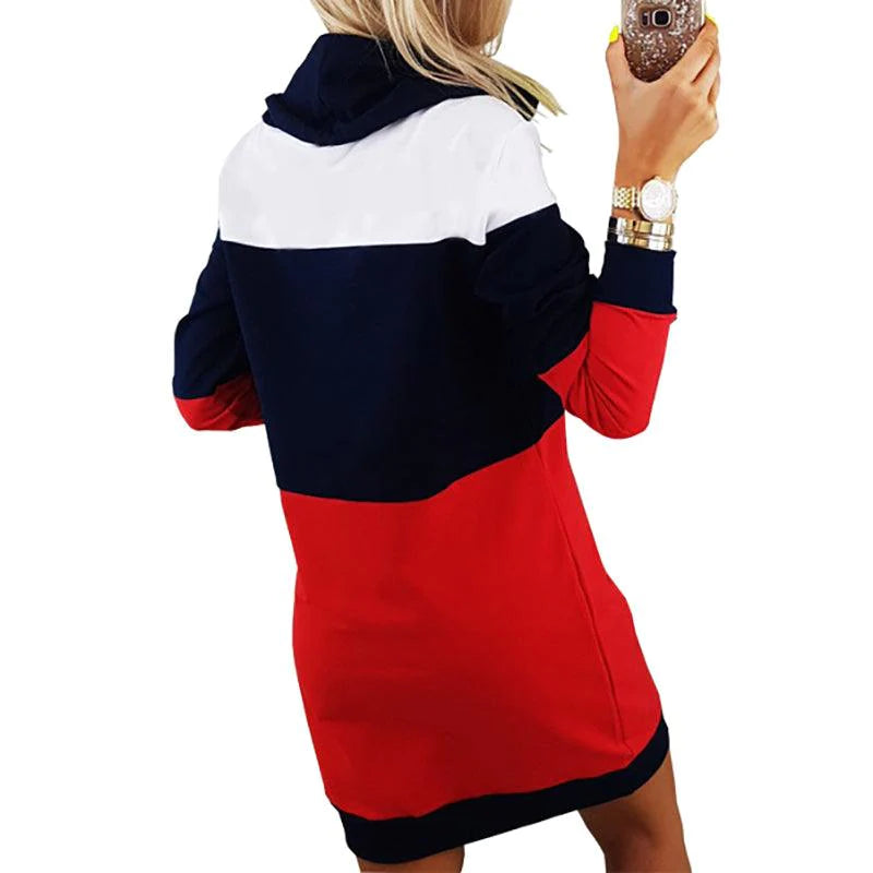 Women Turtleneck Long Sleeve Hooded Sweatshirt Dress - melvincucci