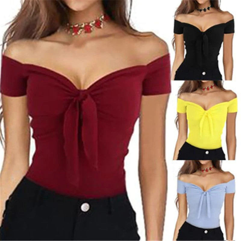women V collar leisure T-shirt tops lady shirt - melvincucci