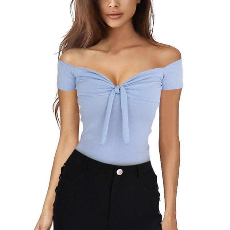 women V collar leisure T-shirt tops lady shirt - melvincucci