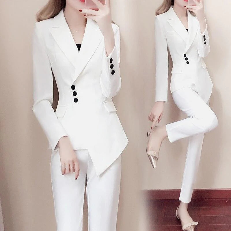 Women white Slim Pant Suits - melvincucci