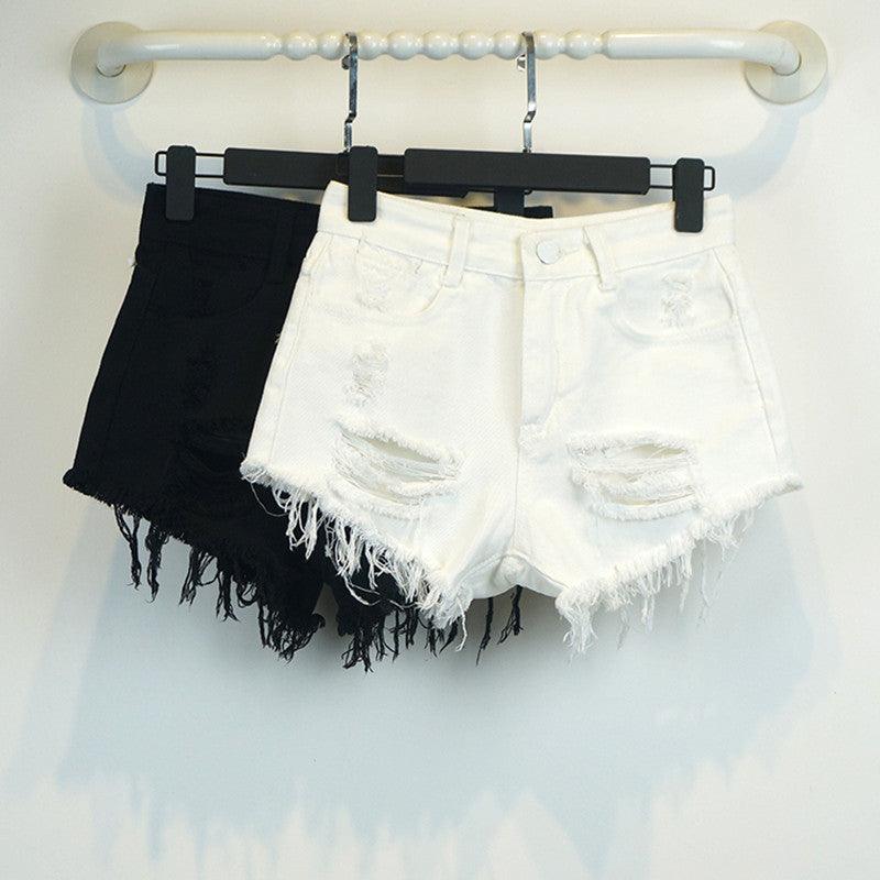 Women WhiteBlack Ripped Shorts - melvincucci