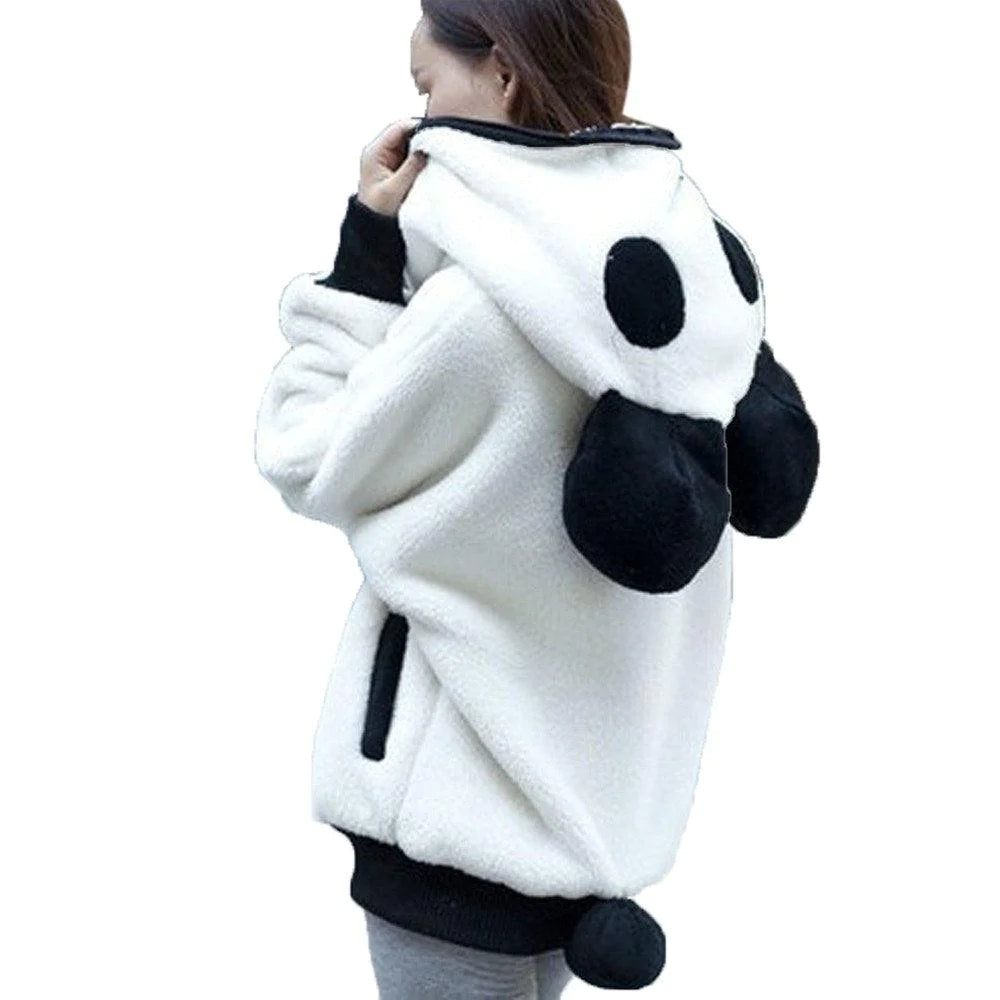 Women Winter Sweatshirt Famale Cute Plush Hooded Panda Jumper Coat Casual Loose Long-Sleeved Sweatshirt - melvincucci