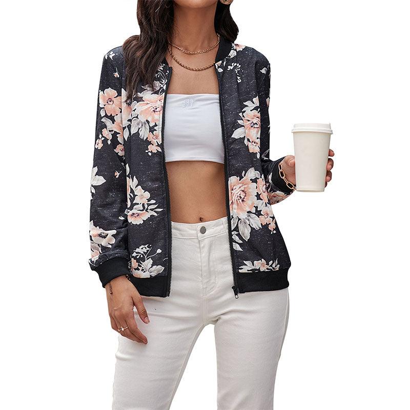 Women Zip Print Baseball Jacket - melvincucci