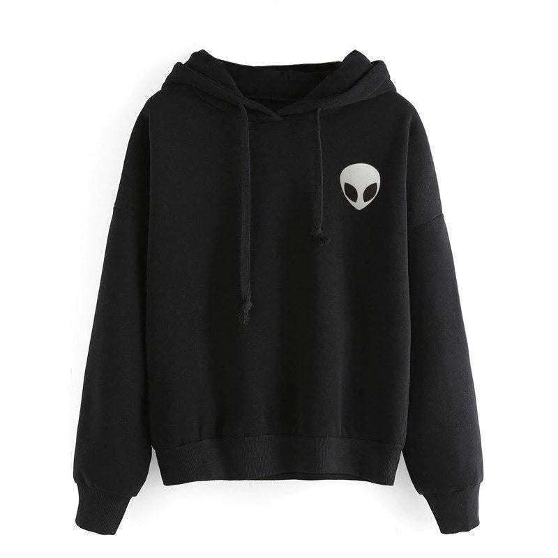 Womens Sweatshirts with Hooded Long Sleeve Autumn Winter Casual Alien Print Thin Women Hoodies - melvincucci