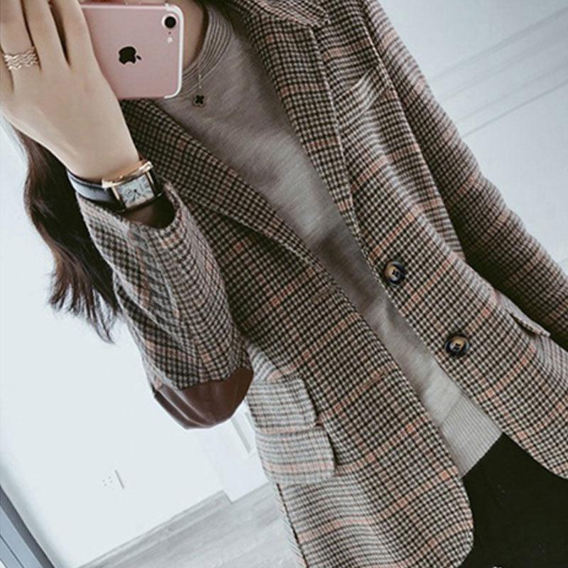 Woolen plaid small suit women jacket - melvincucci