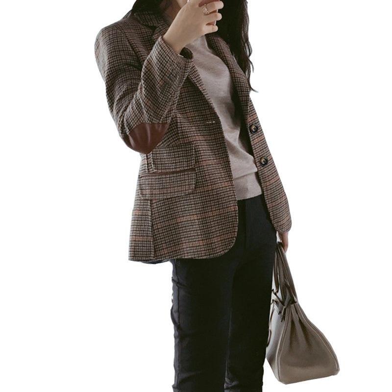 Woolen plaid small suit women jacket - melvincucci