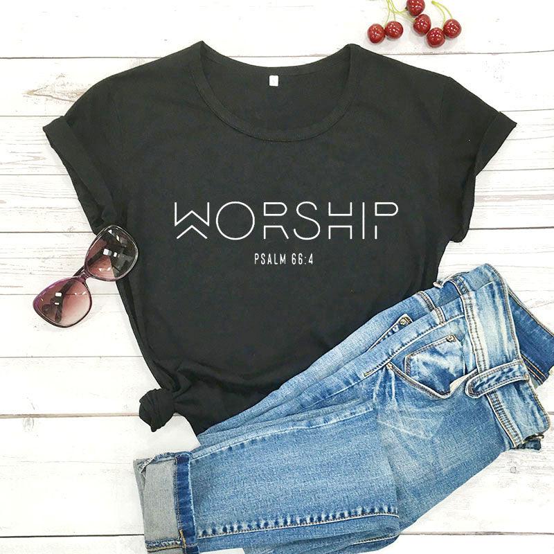 Worship Casual Cotton Christian T-Shirt Faith Shirt Women - melvincucci