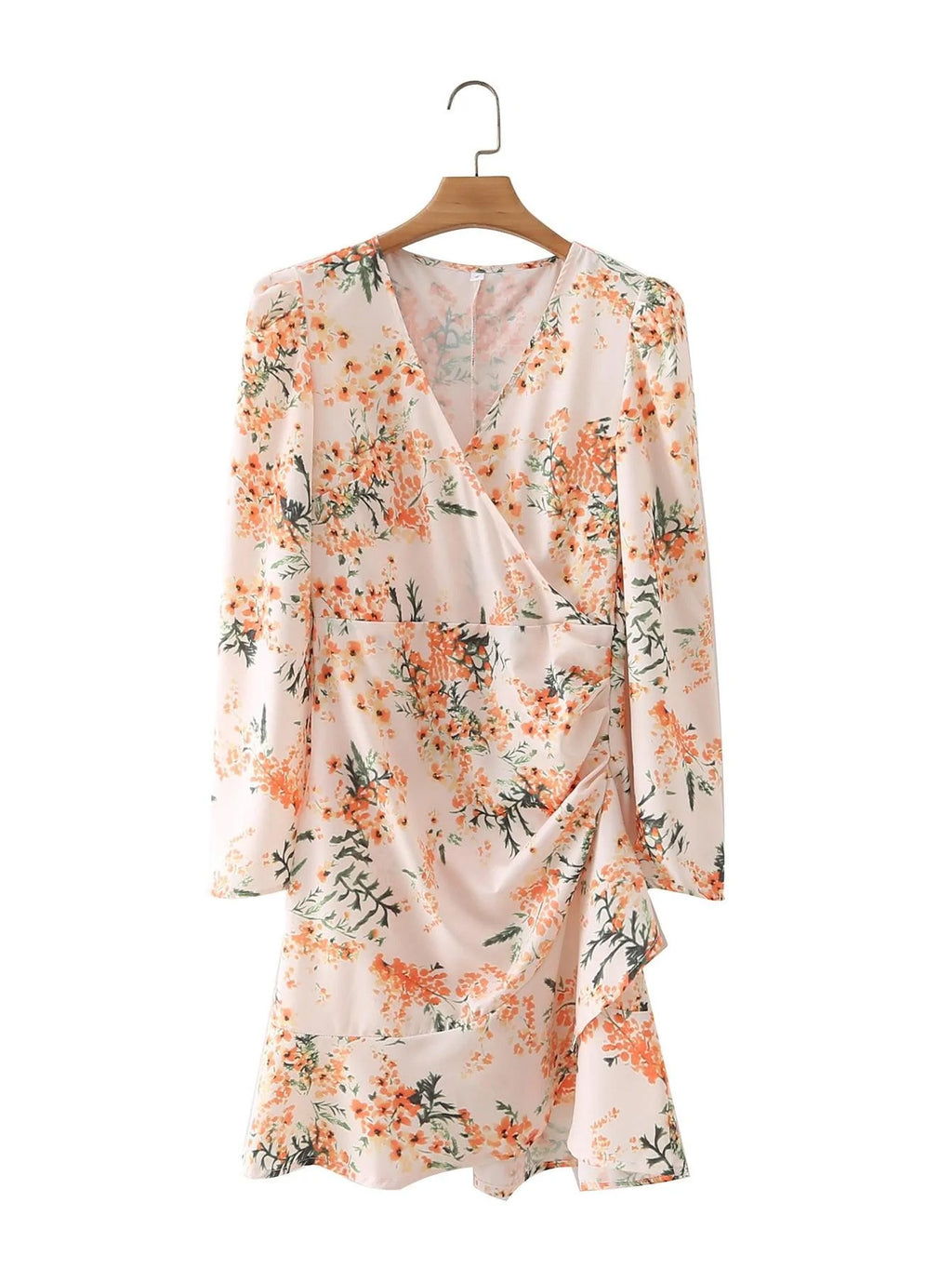 Yellow Floral V Neck Long Sleeve Dress - melvincucci