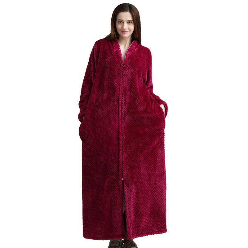 Zipper Long Pineapple Lattice Bathrobe With Fertilizer - melvincucci